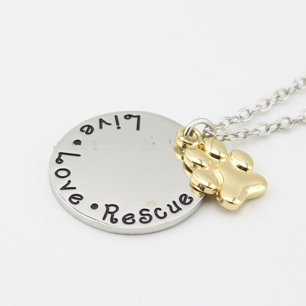 Pet Lover Dog Paw Necklace or Keychain "Live · Love · Rescue" - Furr Baby Gifts