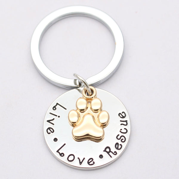 Pet Lover Dog Paw Necklace or Keychain "Live · Love · Rescue" - Furr Baby Gifts
