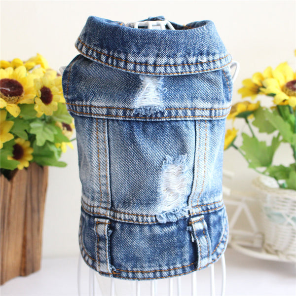 Pet Dog Cat Blue Denim Jeans Jacket Coat Vest - Furr Baby Gifts