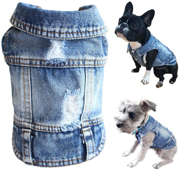 Pet Dog Cat Blue Denim Jeans Jacket Coat Vest - Furr Baby Gifts
