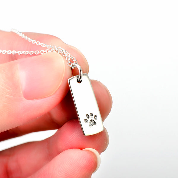 Ladies Glossy Square Dog Paw Print Tag Necklace - Furr Baby Gifts