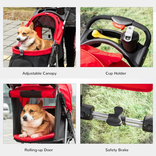 Luxury Folding Pet Stroller Dog/Cat Travel Carriage (Red) - Furr Baby Gifts