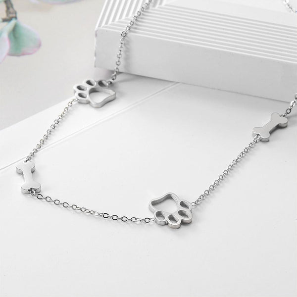 Puppy Paw and Bone Necklace - Furr Baby Gifts