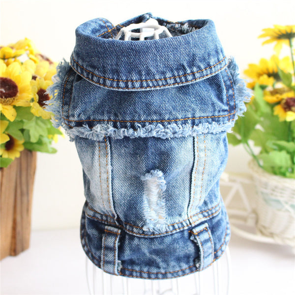 Pet Dog Cat Blue Denim Jeans Jacket Coat Vest - Furr Baby Gifts