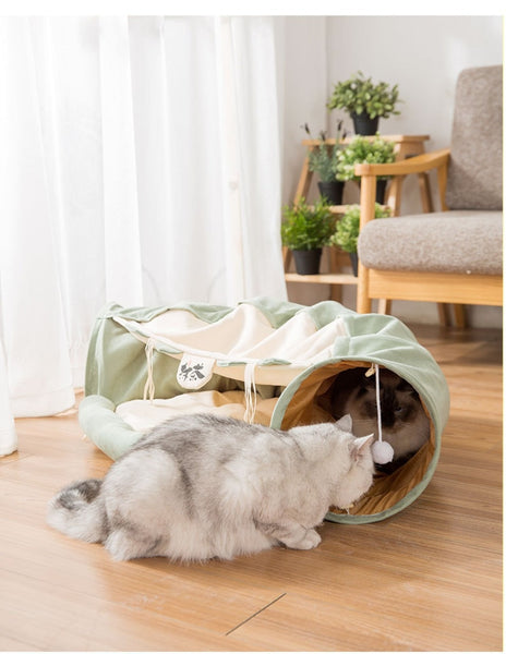 Collapsible Removable Cat Tunnel Tube With Cat Bed Set - Furr Baby Gifts