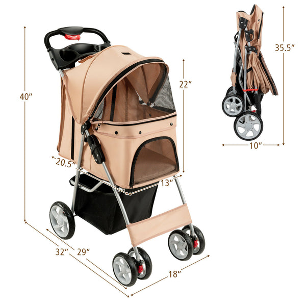 Foldable Pet Stroller 4-Wheel Travel Carrier - Furr Baby Gifts