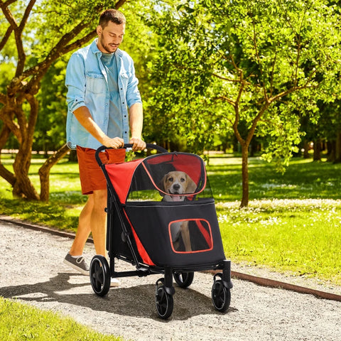 One-Click Foldable Stroller for Large Medium Small Dogs, Pet, Cats with Storage