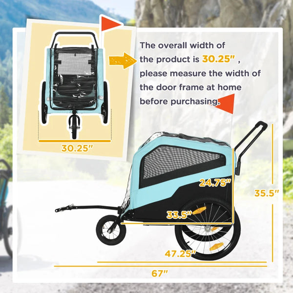 2-in-1 Dog Bike Trailer Pet Stroller Carrier for Large Dogs