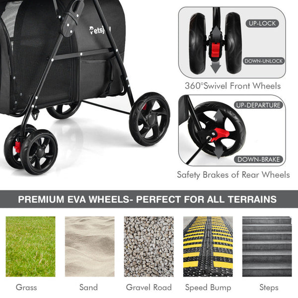 4-in-1 double pet stroller with detachable carrier and travel carriage 4-in-1 Double Pet Stroller with Detachable Carrier and Travel Carriage – Furr Baby Gifts