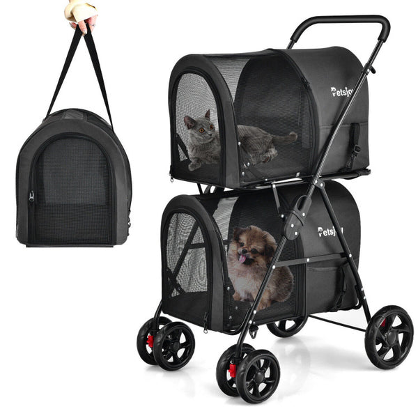 4-in-1 Double Pet Stroller with Detachable Carrier and Travel Carriage - Furr Baby Gifts