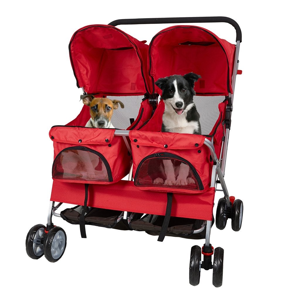Double 360 Rotating Pet Stroller - Red - Furr Baby Gifts