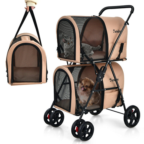 4-in-1 Double Pet Stroller with Detachable Carrier and Travel Carriage - Furr Baby Gifts