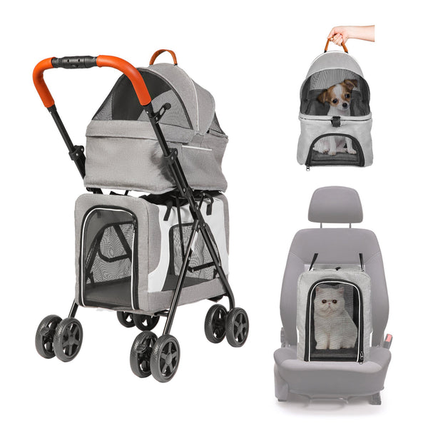 3-in-1 Detachable Double Pet Stroller - Gray - Furr Baby Gifts