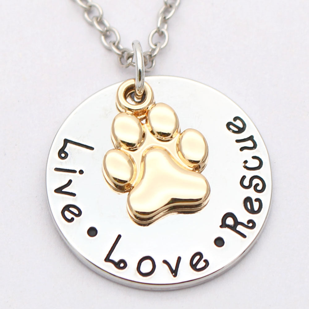 Pet Lover Dog Paw Necklace or Keychain "Live · Love · Rescue" - Furr Baby Gifts