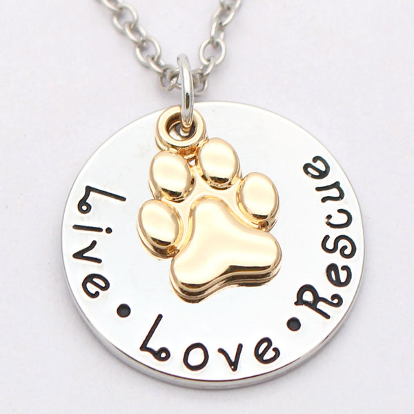 Pet Lover Dog Paw Necklace or Keychain "Live · Love · Rescue" - Furr Baby Gifts