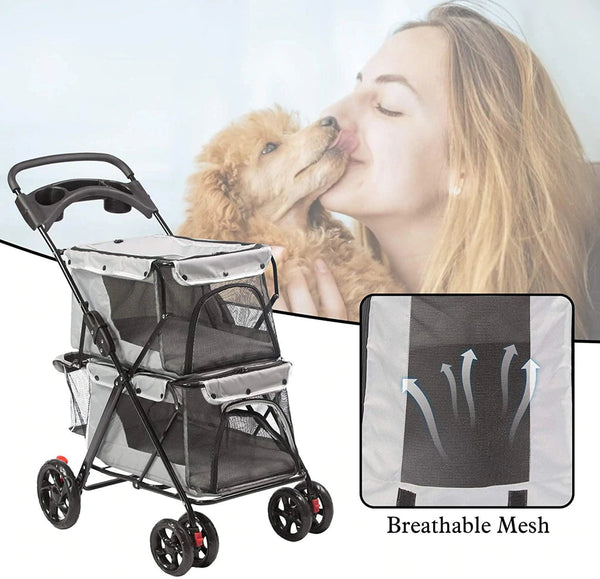 Folding Premium Double Pet Stroller - Furr Baby Gifts