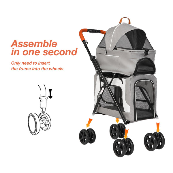 3-in-1 Detachable Double Pet Stroller - Gray - Furr Baby Gifts