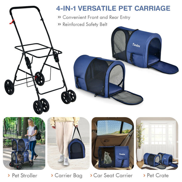 4-in-1 Double Pet Stroller with Detachable Carrier and Travel Carriage - Furr Baby Gifts