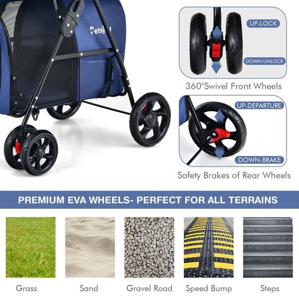 4-in-1 Double Pet Stroller with Detachable Carrier and Travel Carriage - Furr Baby Gifts