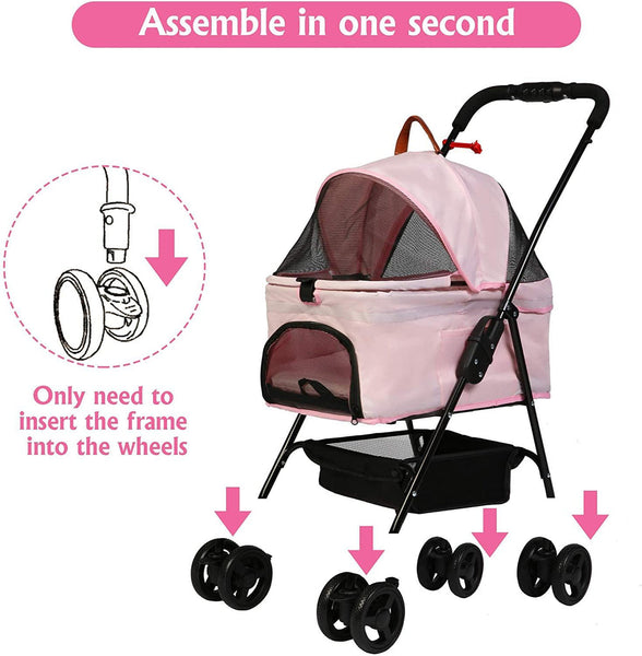 Pink Folding Pet Stroller - Furr Baby Gifts