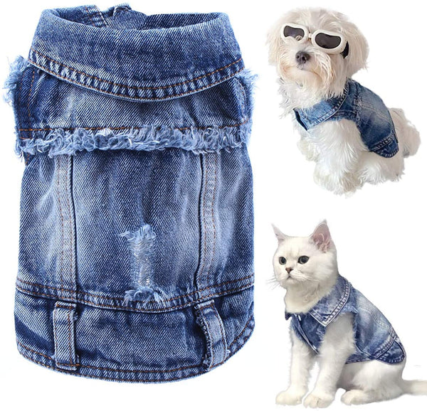Pet Dog Cat Blue Denim Jeans Jacket Coat Vest - Furr Baby Gifts