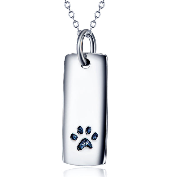 Ladies Glossy Square Dog Paw Print Tag Necklace - Furr Baby Gifts