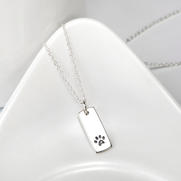 Ladies Glossy Square Dog Paw Print Tag Necklace - Furr Baby Gifts