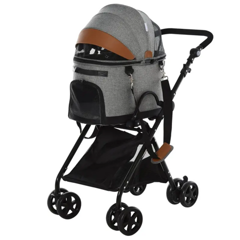 Luxury Folding Pet Stroller Travel Carriage 2 In 1 (Grey) - Furr Baby Gifts