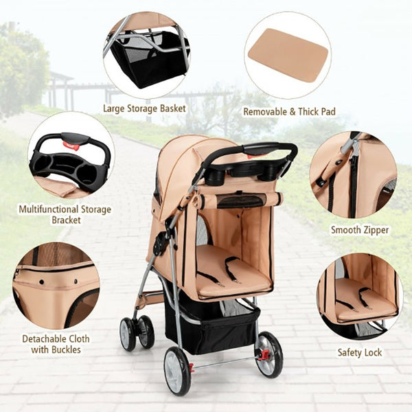 Foldable 4-Wheel Pet Stroller with Storage Basket Carriage - Furr Baby Gifts
