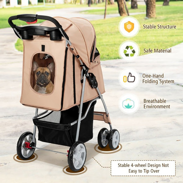 Foldable 4-Wheel Pet Stroller with Storage Basket Carriage - Furr Baby Gifts