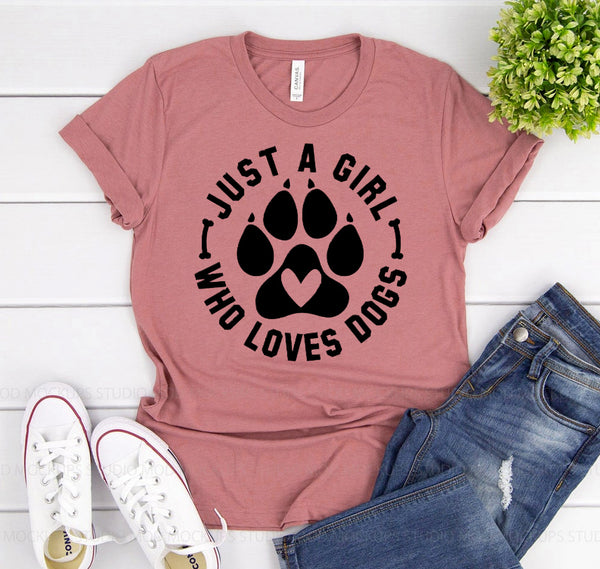 Just A Girl Who Loves Dogs T-Shirt - Furr Baby Gifts