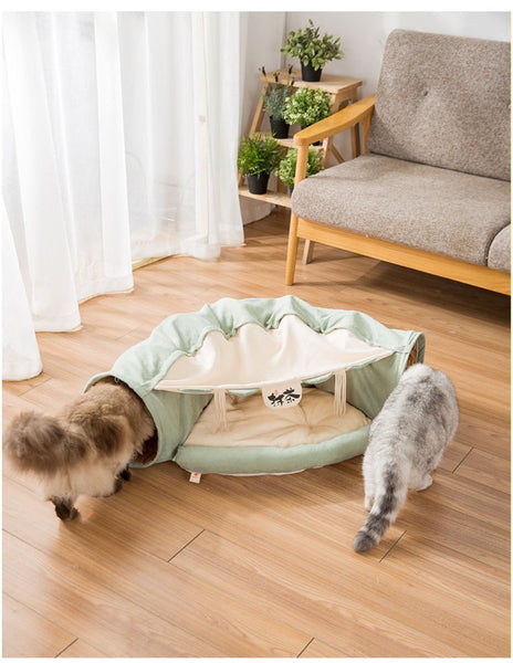 Collapsible Removable Cat Tunnel Tube With Cat Bed Set - Furr Baby Gifts