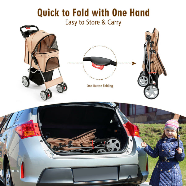 Foldable Pet Stroller 4-Wheel Travel Carrier - Furr Baby Gifts