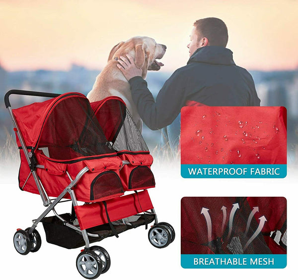 Double 360 Rotating Pet Stroller - Red - Furr Baby Gifts